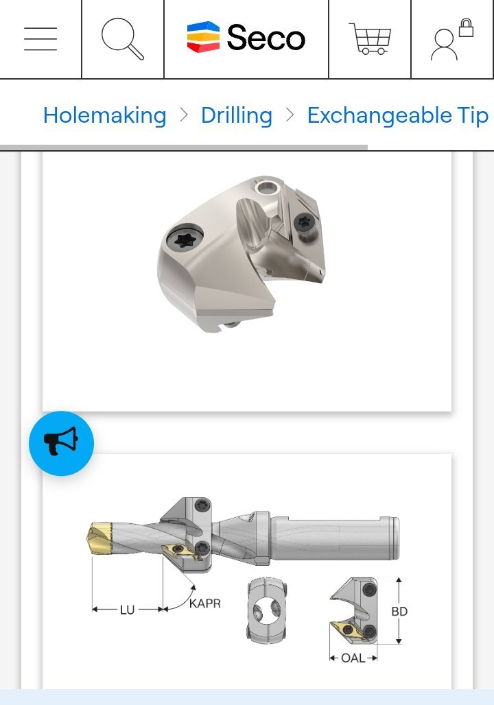 SECO Crownloc SD100 Exchangeable Tip Drill Head SD100-C45-15.00/15.99