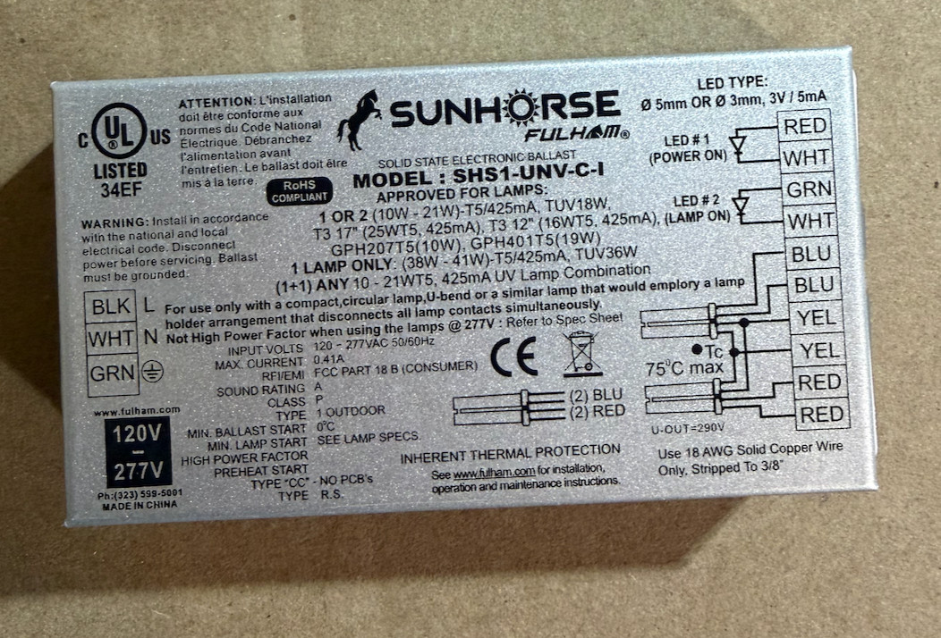 SUNHORSE FULHAM SHS1-UNV-C-I **NEW** Universal 120V-277V