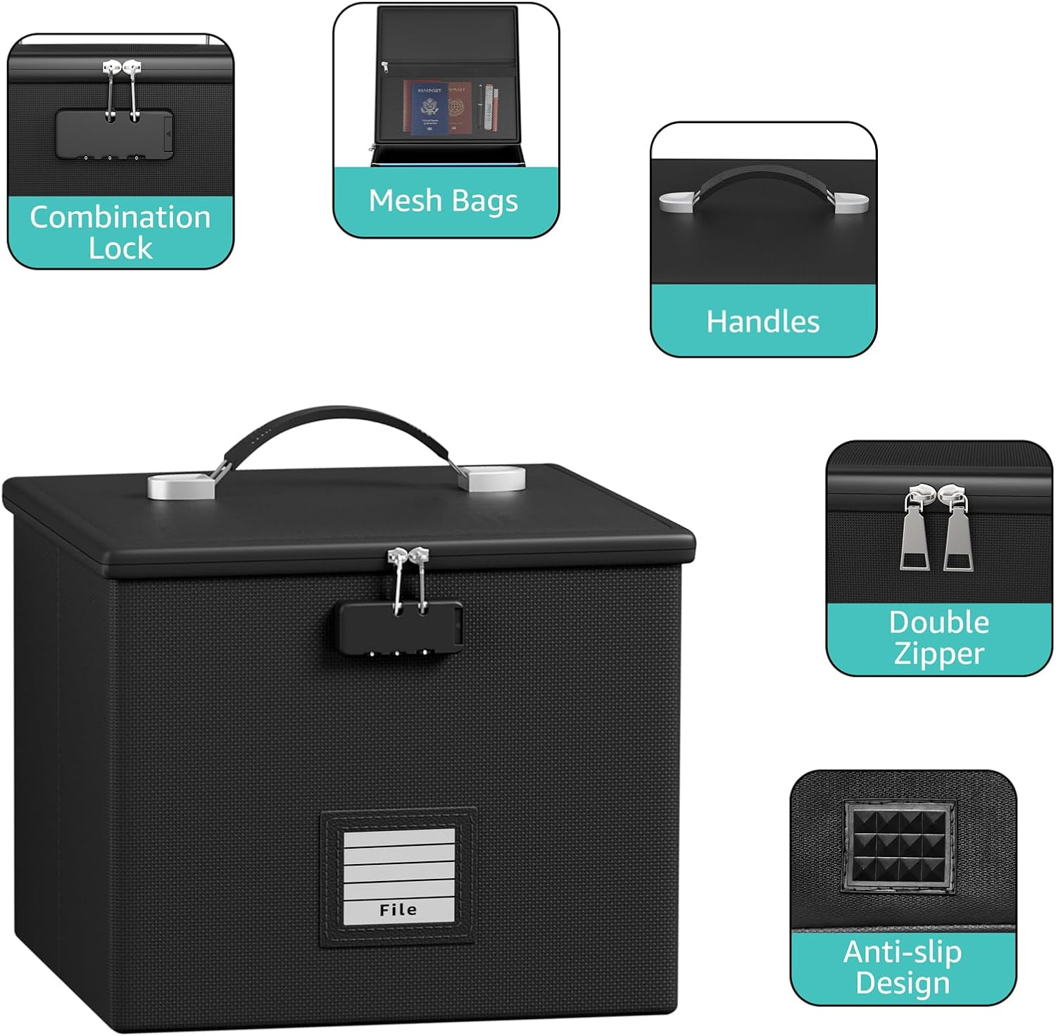 Fire Proof File Box for Documents – Portable Fireproof Document Organizer Box..