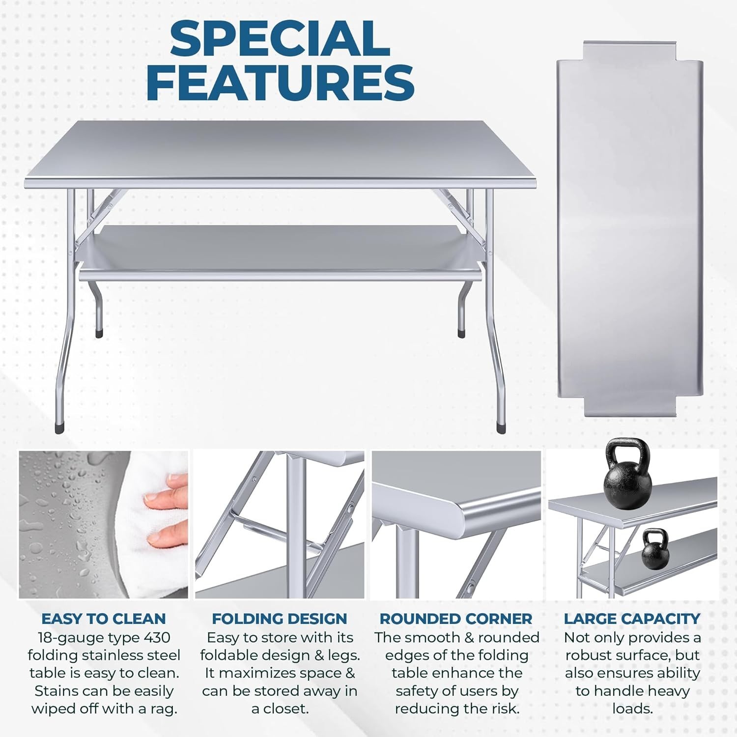 Premium Quality Stainless Steel Open Base Folding Utility Table – Folding Table