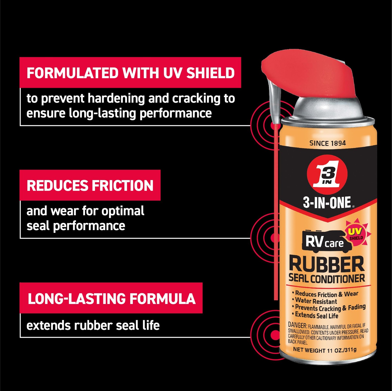 3-IN-ONE RVcare Rubber Seal Conditioner with SMART STRAW SPRAYS 2 WAYS