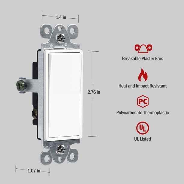 15A 3-Way Wall Light Switch On/Off Decora Rocker Paddle UL Listed 10 Pack