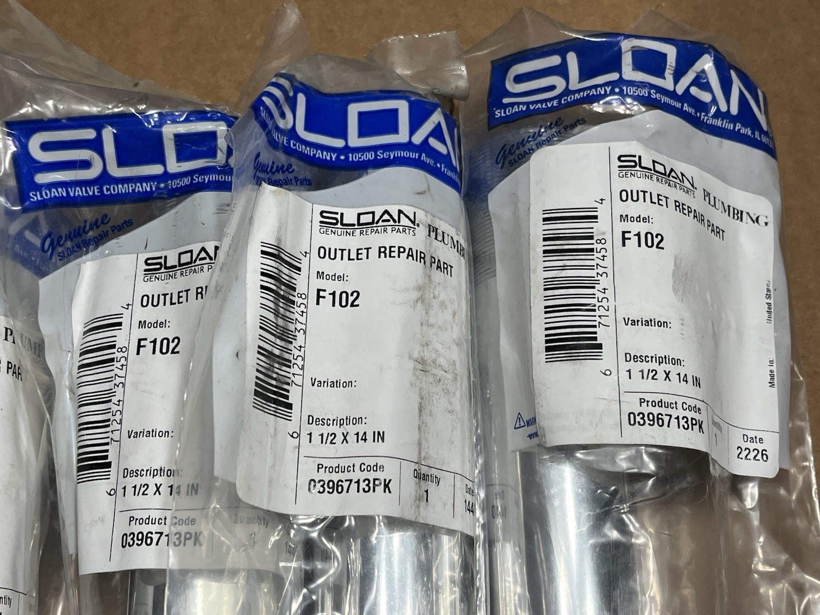 (6)- Sloan Genuine Repair Parts Plumbing Outlet Repair Model F102- 1 1/2 x 14IN