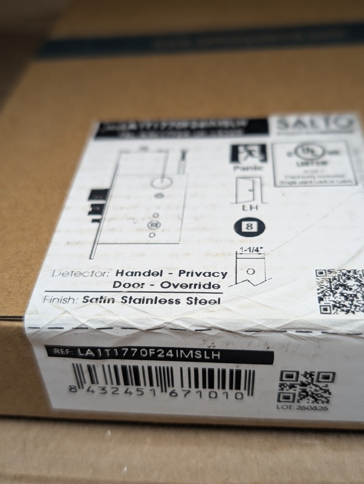 Salto XS4 LA1T Mortise Lock Case w/ Door Detector Satin SS (LA1T1770F24PMSLH) LH