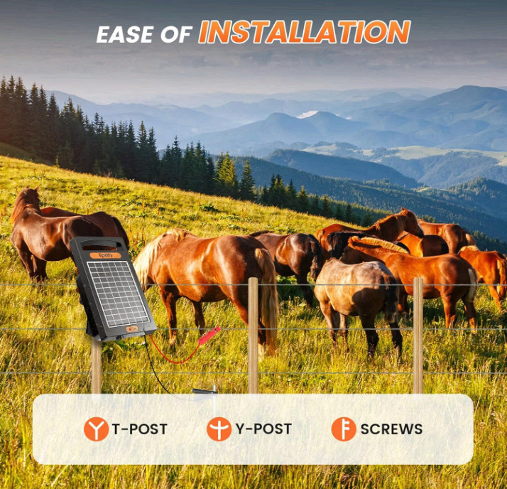 24-Hour Solar Electric Fence Charger, 0.18J, 10-Mile for Livestock | Portable