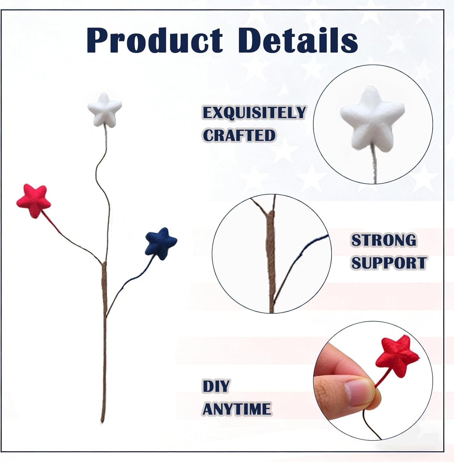12PCS 10 Inch 4th of July Star Picks, Patriotic Flocked Artificial Berry Stem…