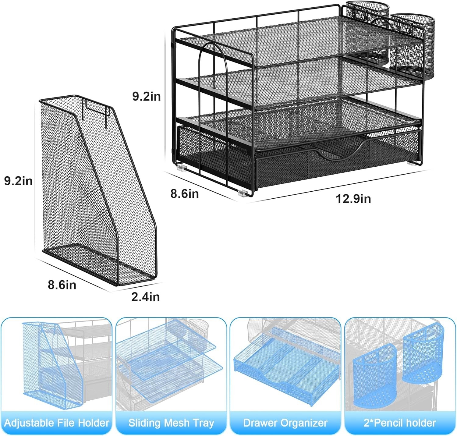 Rust-Resistant Modern Desk Organizer with Drawer & Pen Holders – Compact Size