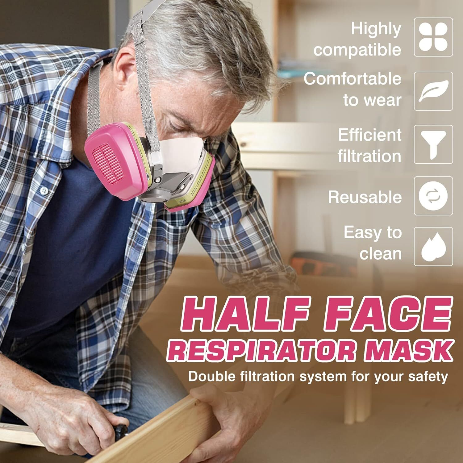 6200 Half Facepiece Respirator Protective Mask with 2-60926 Multi-Purpose Filter