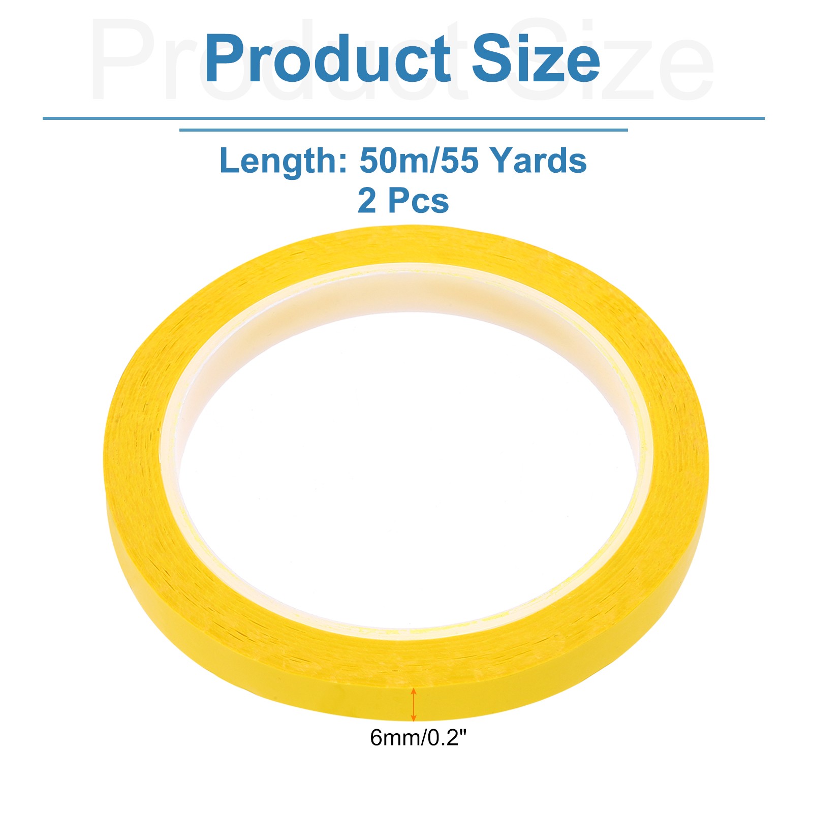 2 Rolls Dark Yellow 0.4″ x 55 Yard PET Film Electrical Tape High Temperature 50m