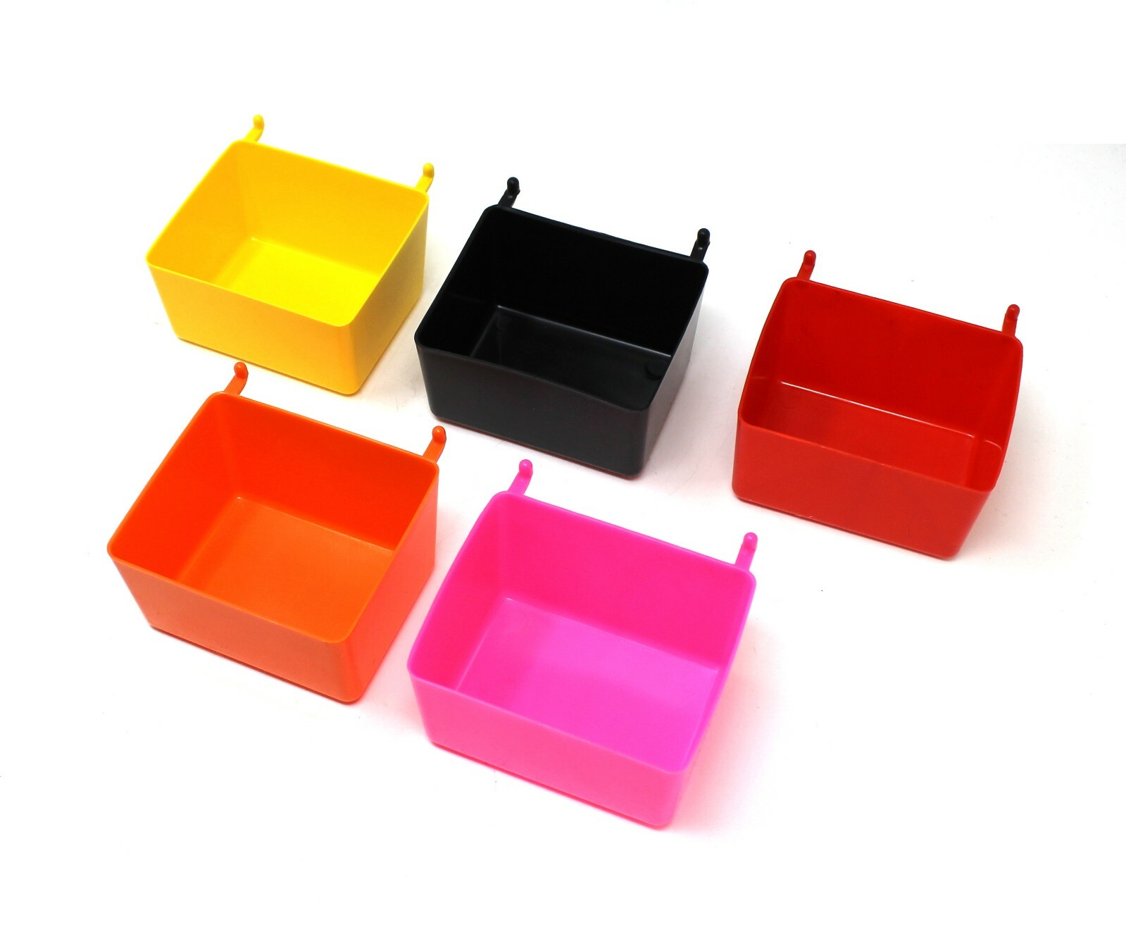 Small Plastic Pegboard Storage / Part Bins – Black Pink Orange Red or Yellow