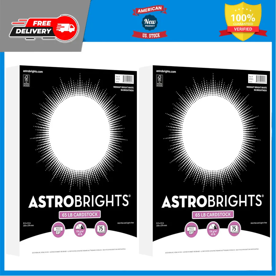 Astrobrights Bright White Cardstock 8.5 x 11 65lb 176gsm 75 Sheets 90905-02