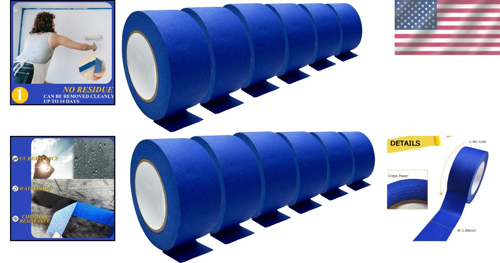 Blue Painters Tape Set – 12 Rolls 1.88in x 60.1yd
