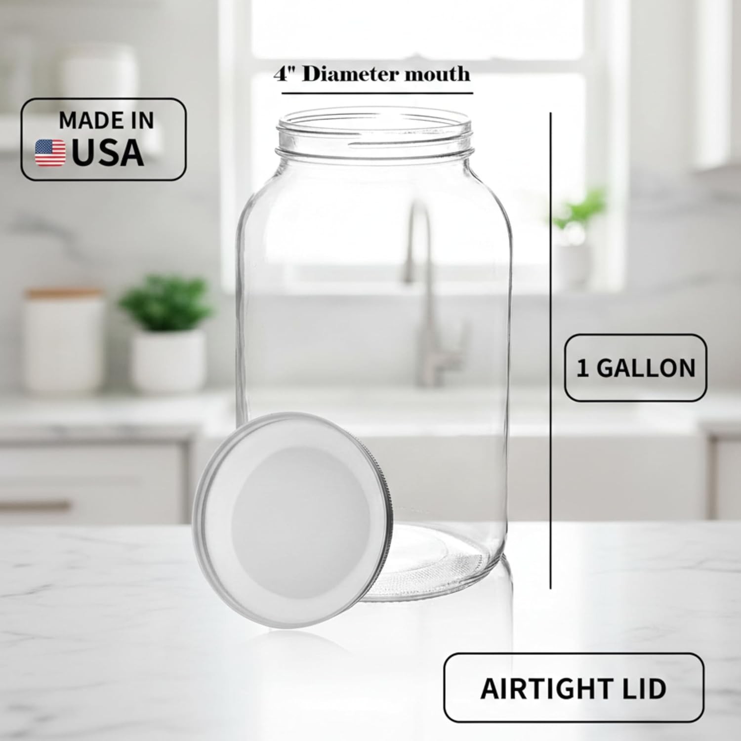 1 Gallon Wide Mouth Glass Jar with Lid for Canning PicklingFermentingFoodStorage