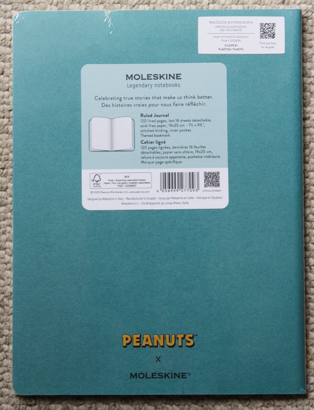 New! MOLESKINE Peanuts LINUS Ruled Notebook • 120 Pgs • Cahier Journal