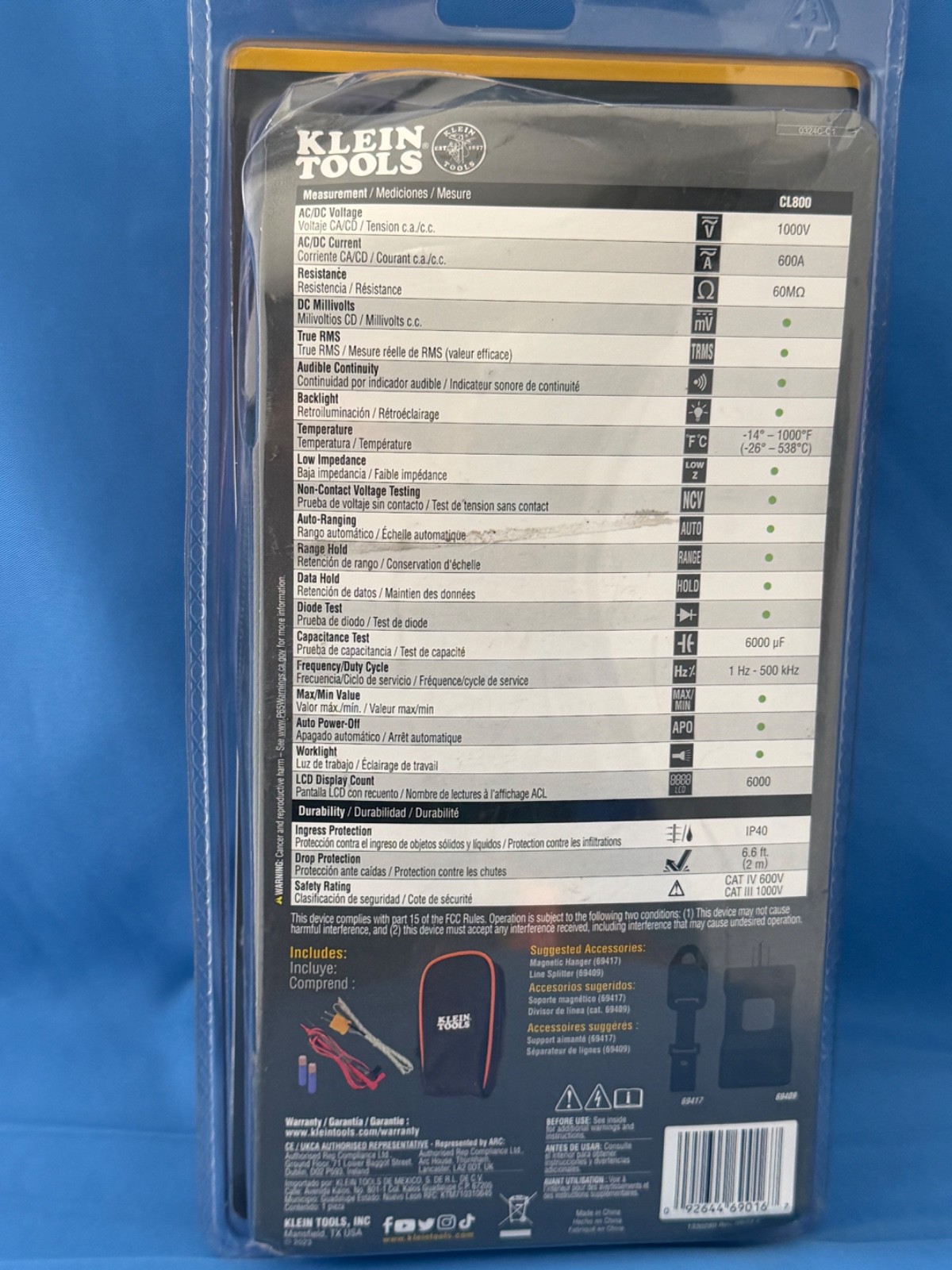 Klein Tools CL800 AC/DC True RMS Auto-Ranging Digital Clamp Meter NEW OEM