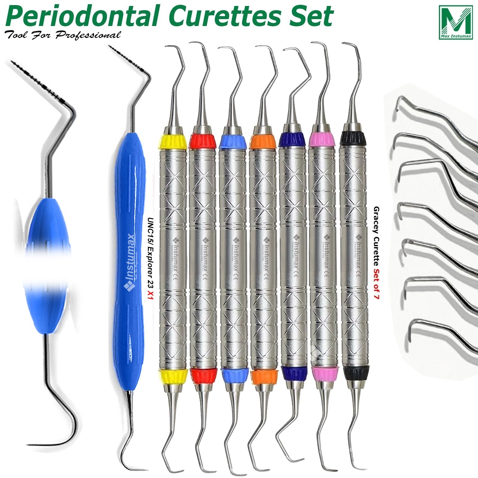7 Pcs Dental Periodontal Gracey Curette Set Surgical Silicone Handle Probe 15/23