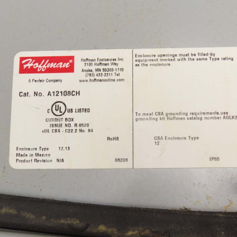 Hoffman A12108CH 12″ x 10″ x 8″ Electrical Enclosure Type 12,13