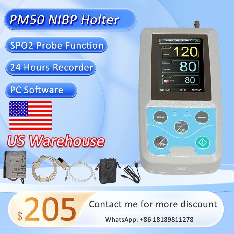 US Seller PM50 24 Hours NIBP Monitor Holter Recorder with SPO2 Function