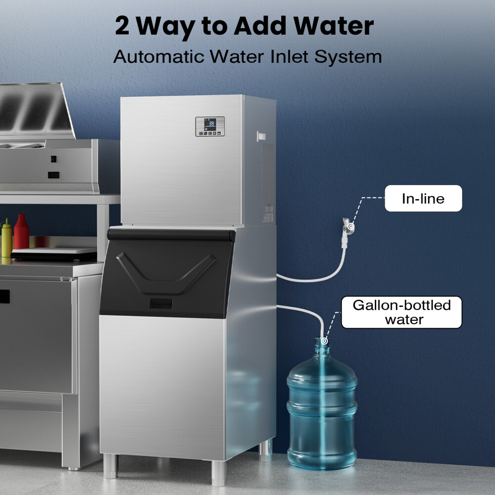 Commercial Ice Maker Machine 550lbs/24h 360LBS Storage Bin 210 Ice in 4-15Min