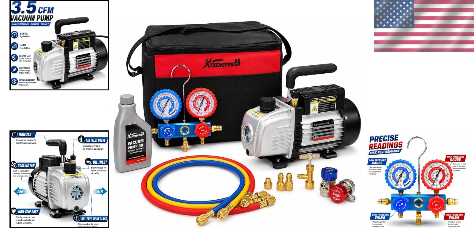 Lightweight 1/4 HP Vacuum Pump & A/C Manifold Set – Efficient Refrigeration Tool