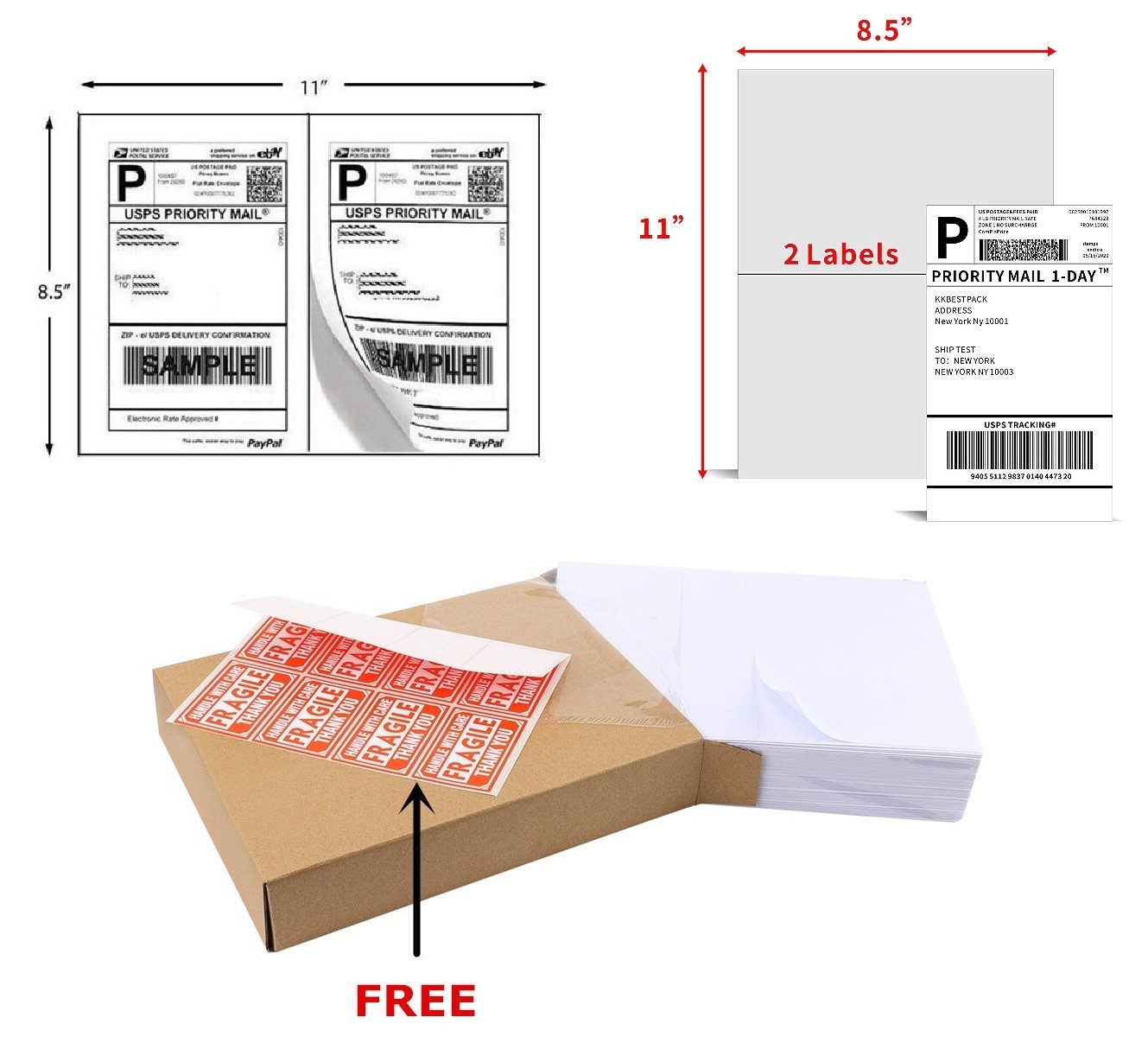 100 Shipping Labels Half Sheet Print Rounded Corners 5-1/2″ x 8-1/2″ Laser Ebay