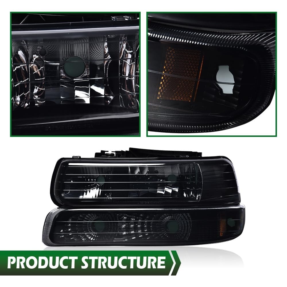 Headlight Bumper Lamps Chrome Clear Smoke Silverado 99-02 Tahoe Suburban 00-06