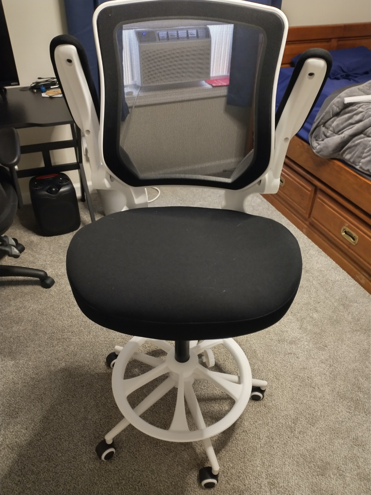 New Bojuzija Drafting/Office Chair With Foot Rest Flip Up Armrests White & Black