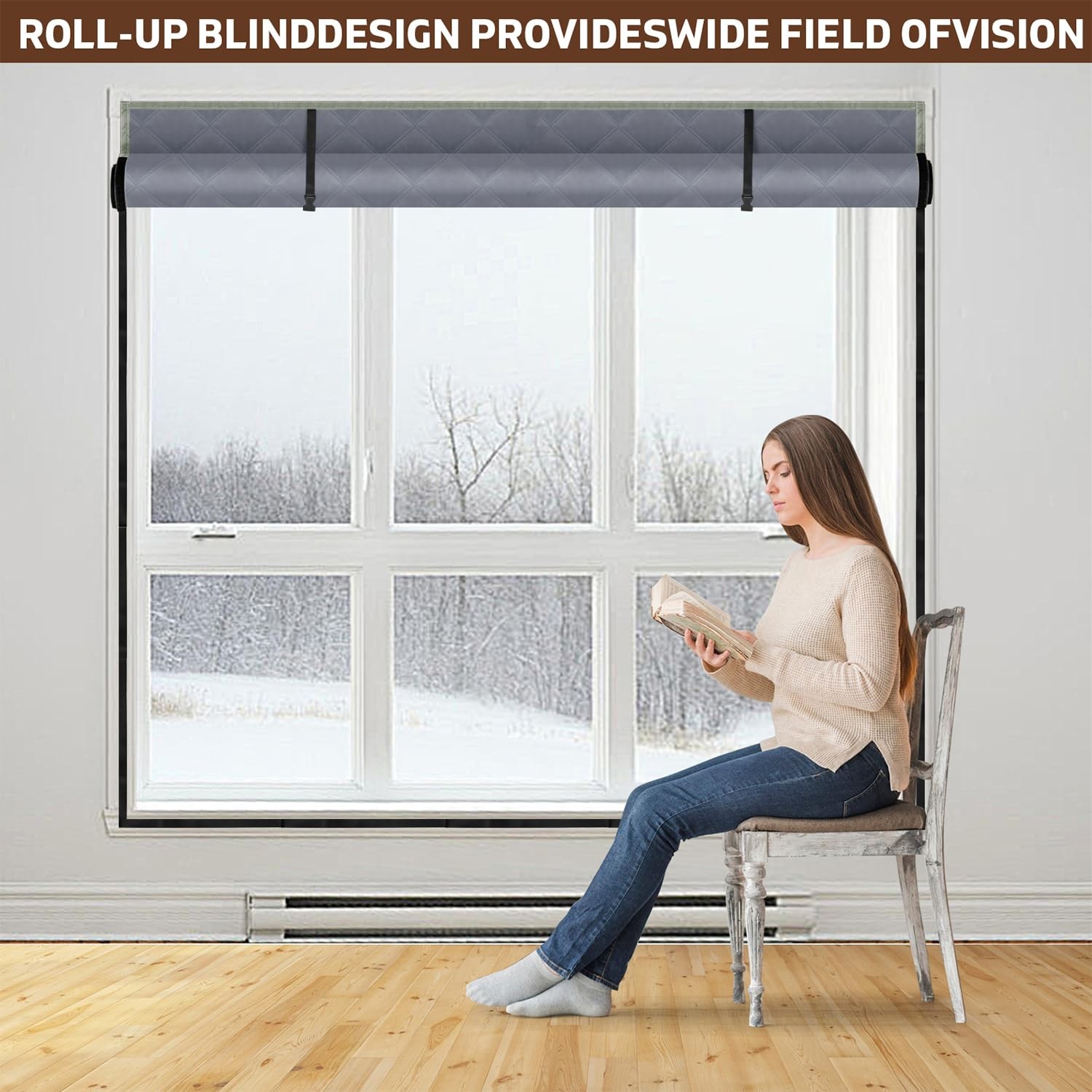 Thermal Window Cover for Winter 26″ x 38″ Visible x 38″, Gray-M