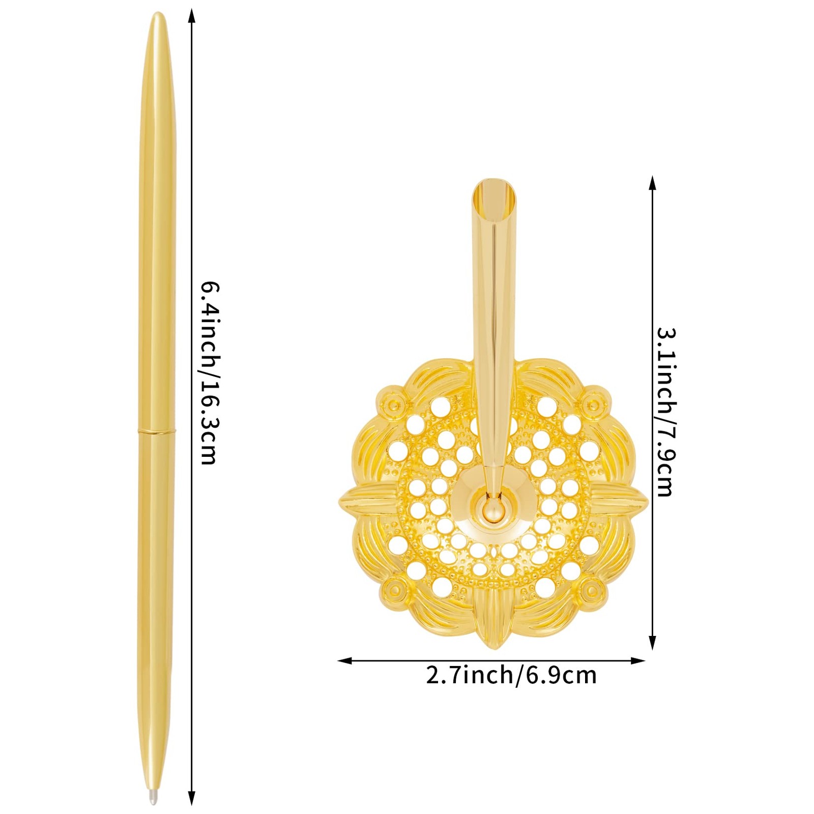 2Pcs Gold Wedding Pen and Metal Pen Stand Holder Set Signing Desk Ballpoint Pens