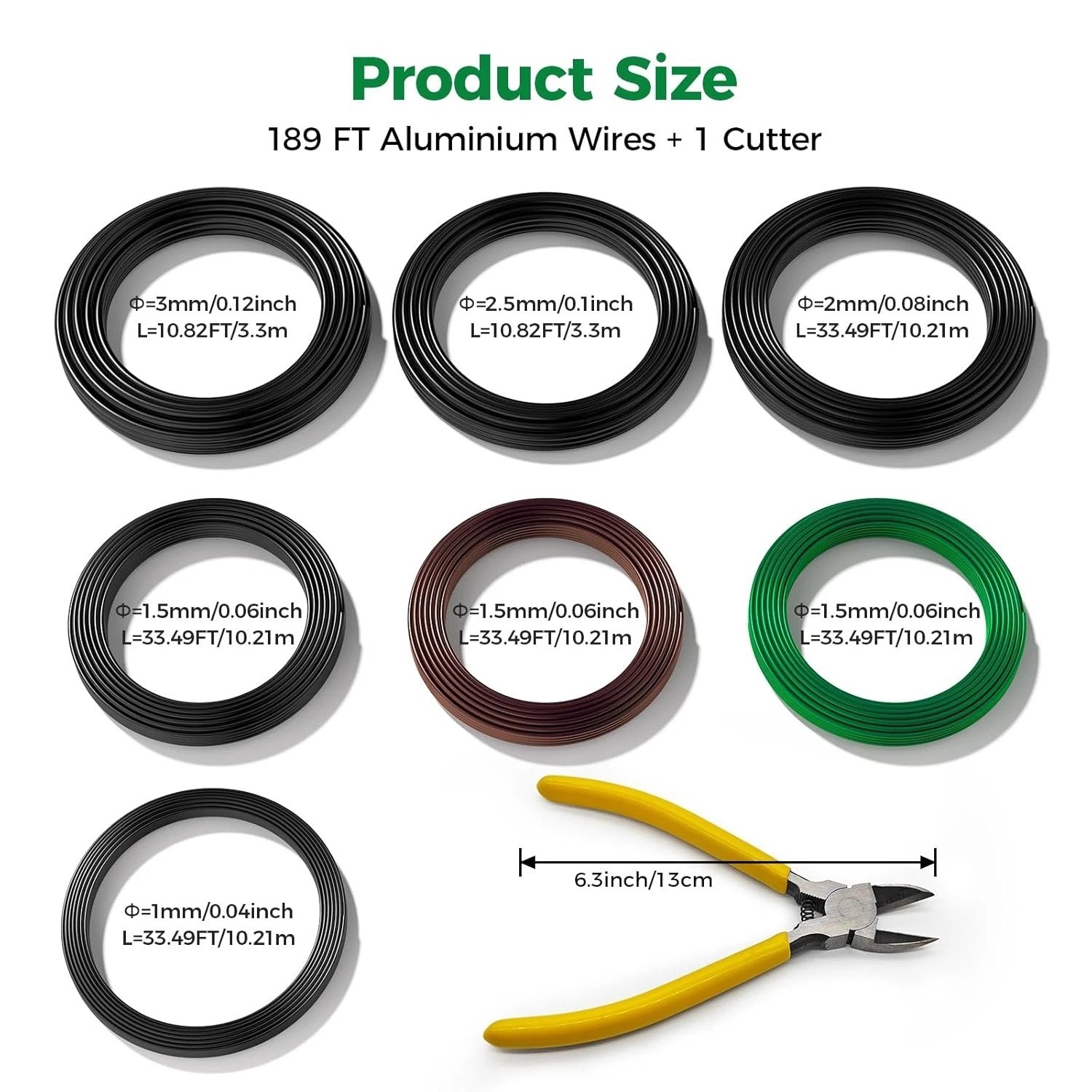 189FT Easy to Bend Bonsai Wire, Aluminum Bonsai Tree Wire in 5 size -1mm,1.5m…