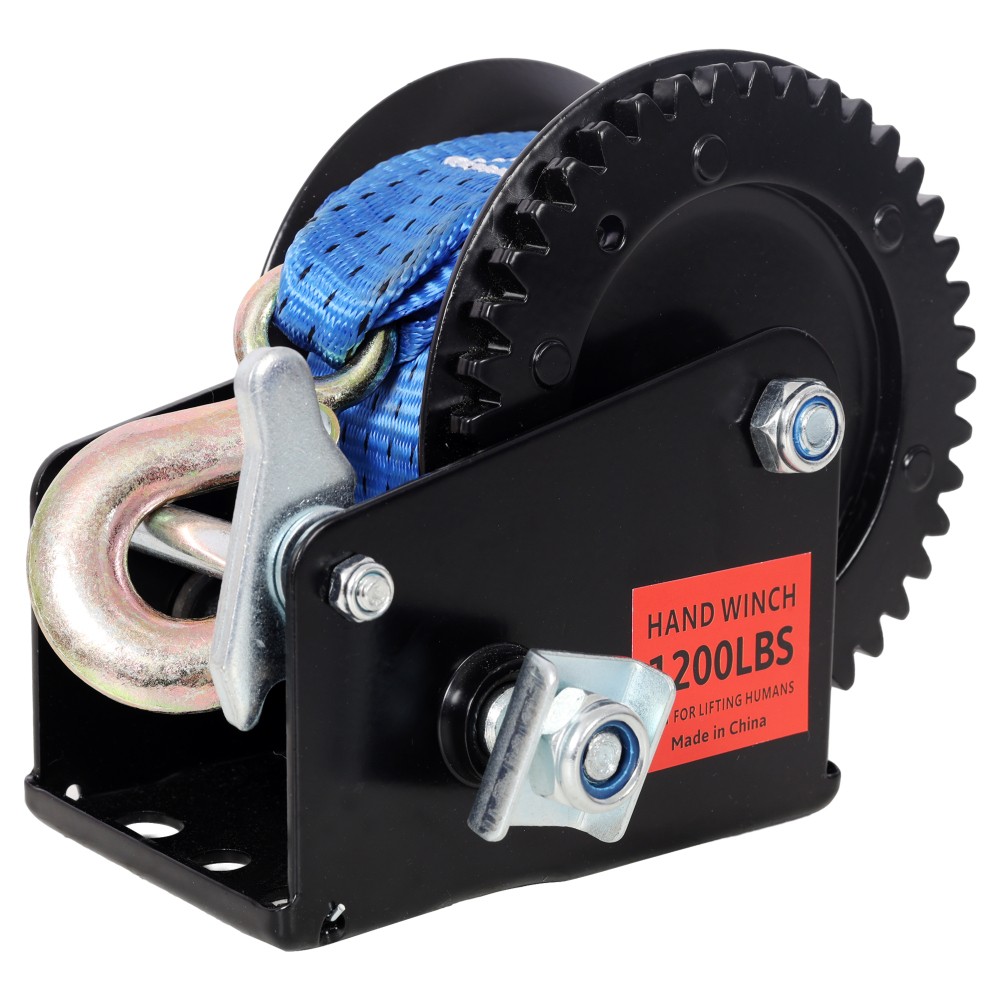 1200LBS Hand Winch with 19.6FT Blue Strap, 4.1:1 Gear Ratio, Two-Way Ratchet,…