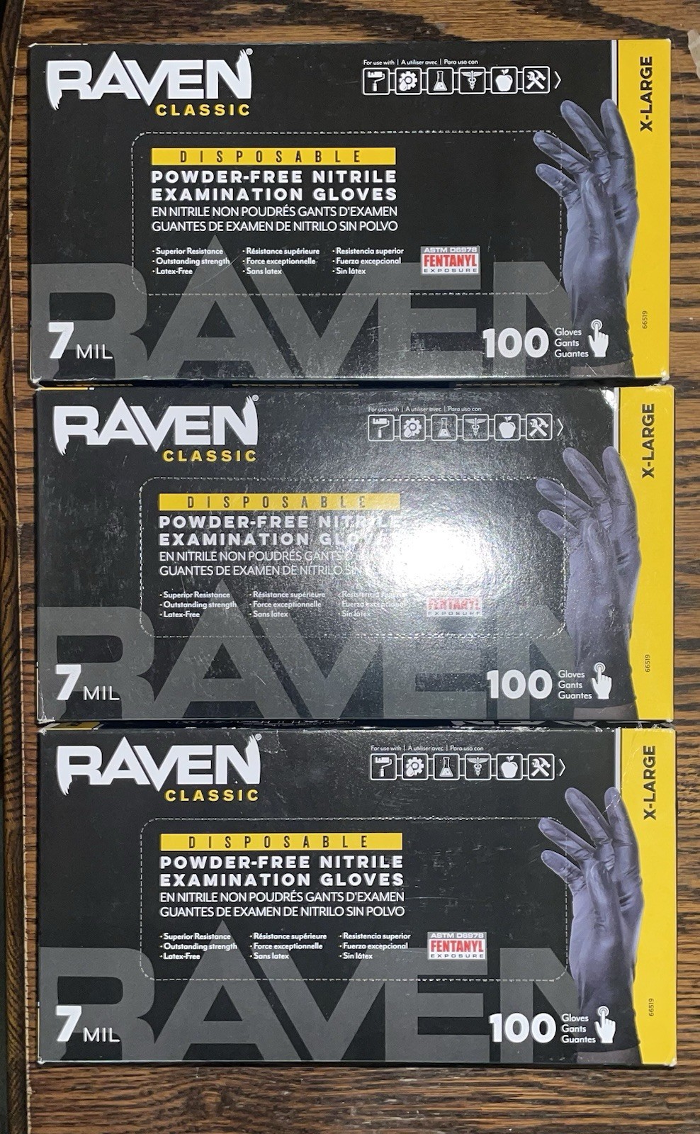 SAS Raven Black Nitrile Gloves Powder Free 7mil BUNDLE OF 3 (100 Gloves/Box)