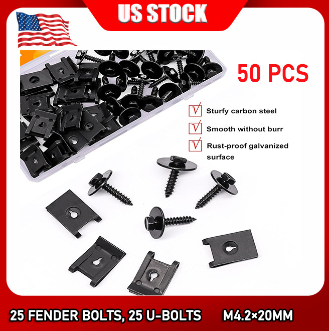50PCS Universal M4.2 Fender Liner Screws U-Nut Clips Car Engine Splash Fasteners