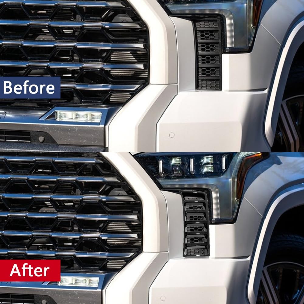 2PCS Black ABS Headlight Intake Grille Frame Cover Trim Toyota Tundra 2022-2025