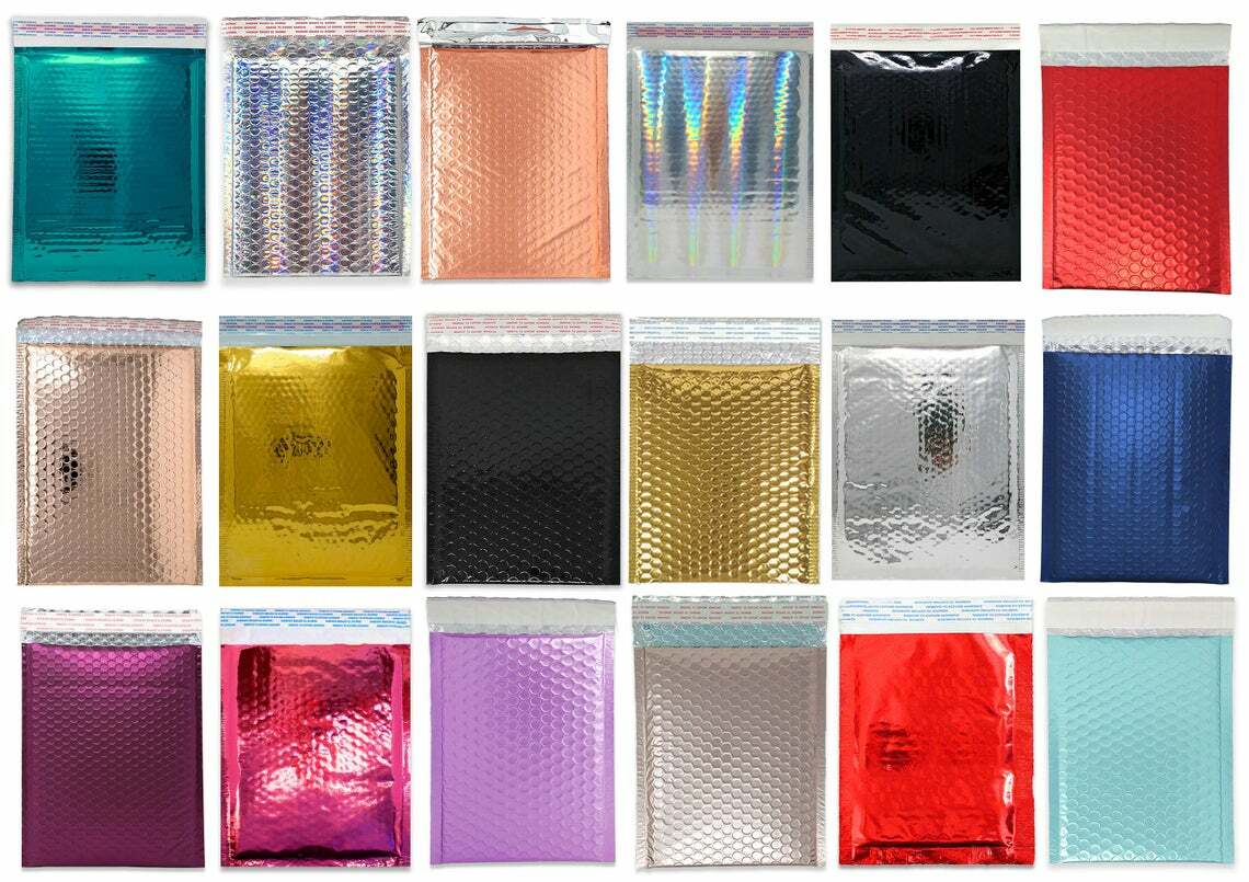 8.5×12″ Metallic Bubble Mailers Pink, Teal, Black, Holographic, 8×12 Envelopes