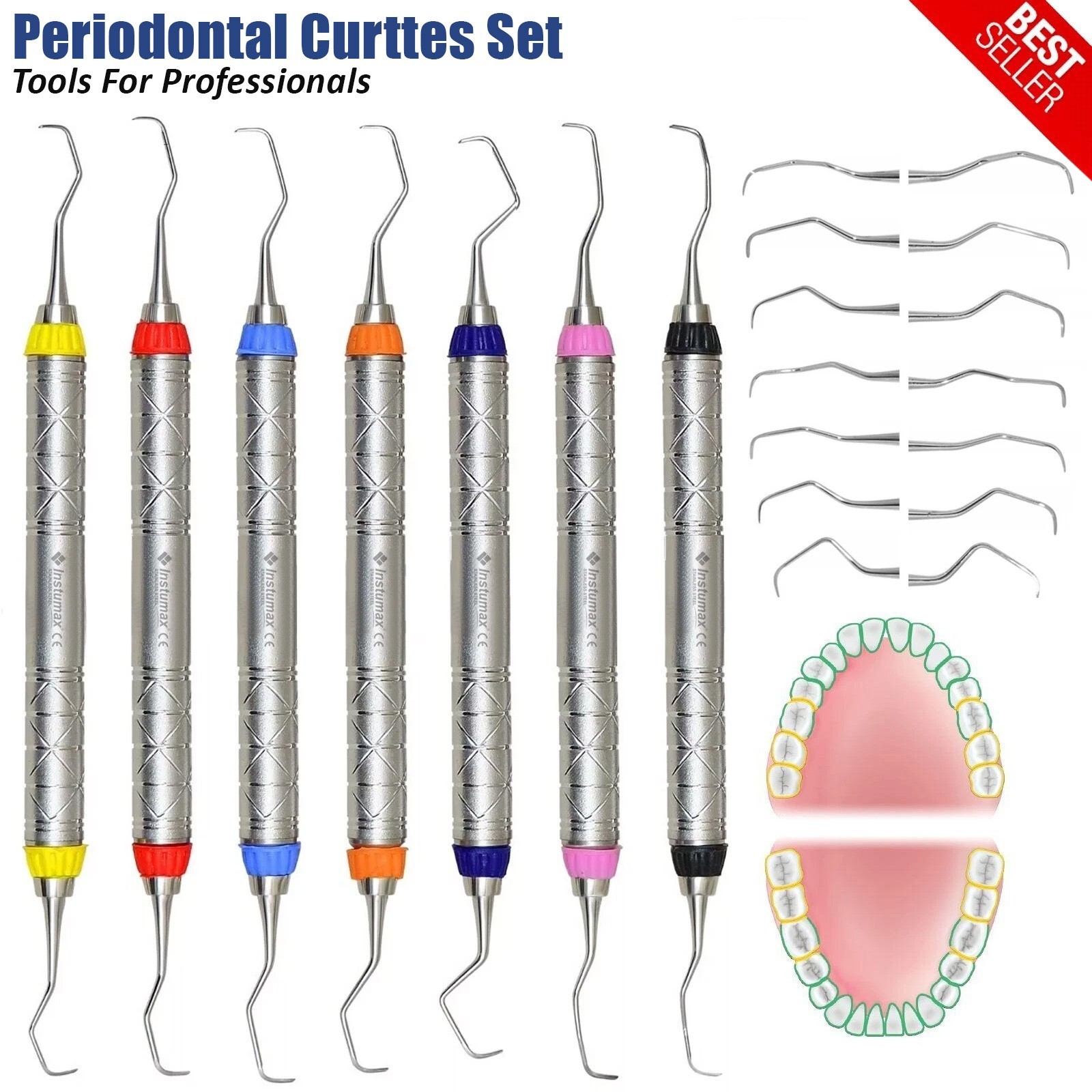 Set Of 7 Dental Gracey Curettes Perio Hollow Handle Surgical Hygiene Scalers New