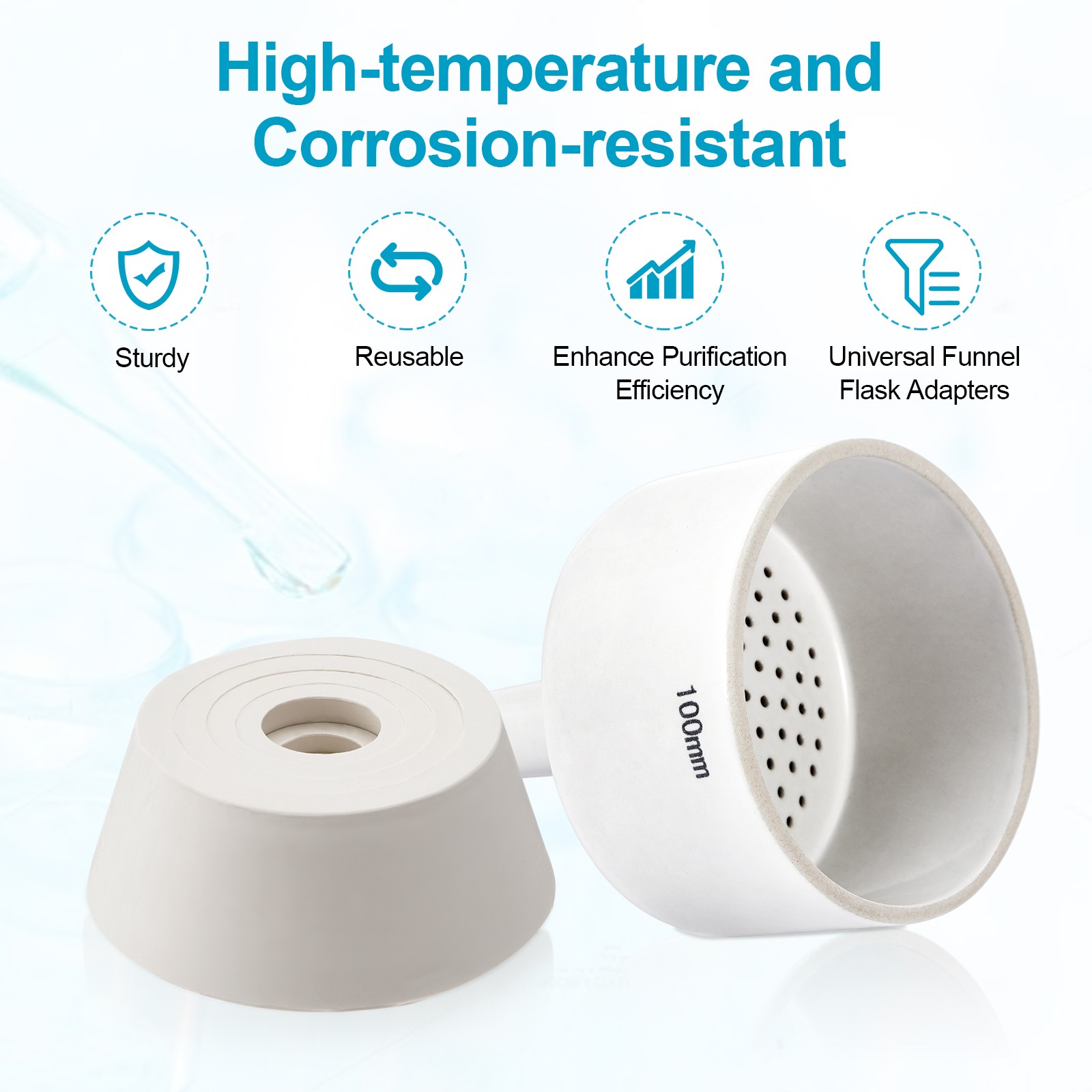 Ceramic Buchner Filter Funnel 100mm Lab Porcelain Funnels Flask Adapter Vacuum
