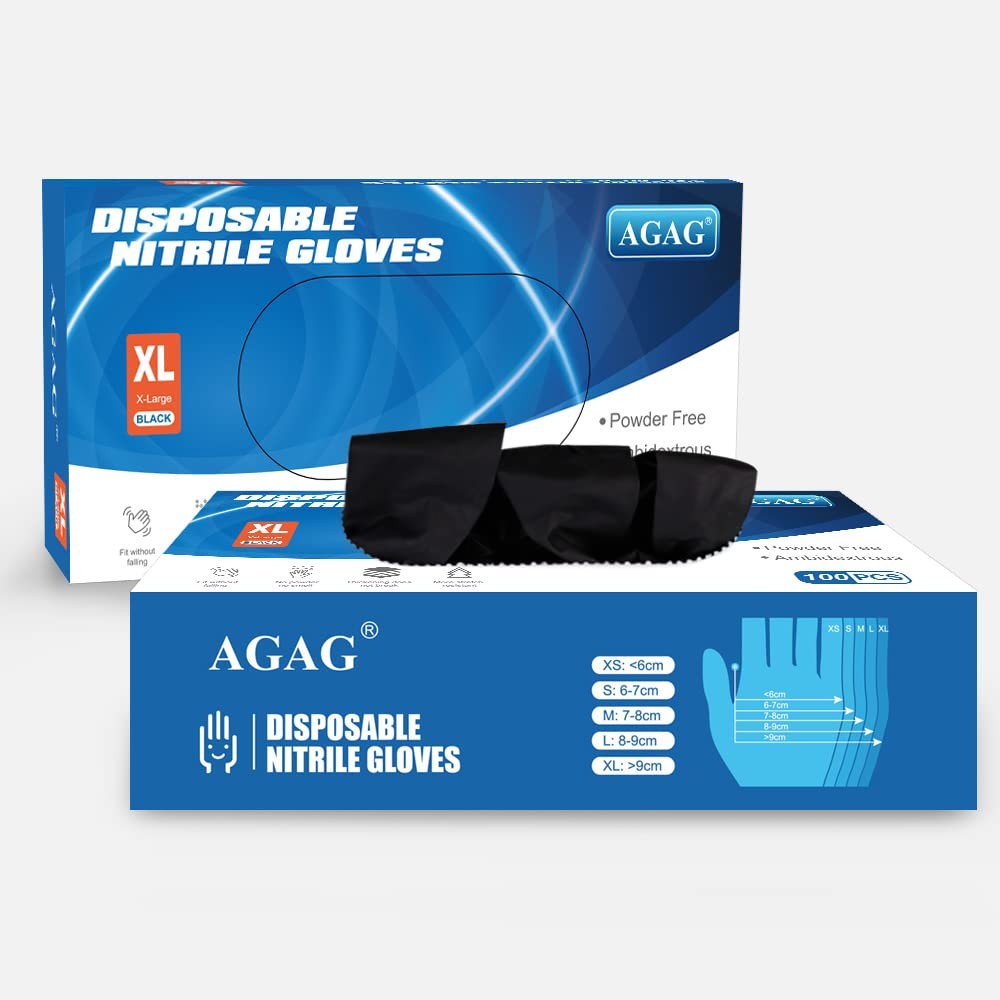 AGAG Black Nitrile Disposable Gloves 100 PCs 5mil Latex Free Ultra Strong Nit…