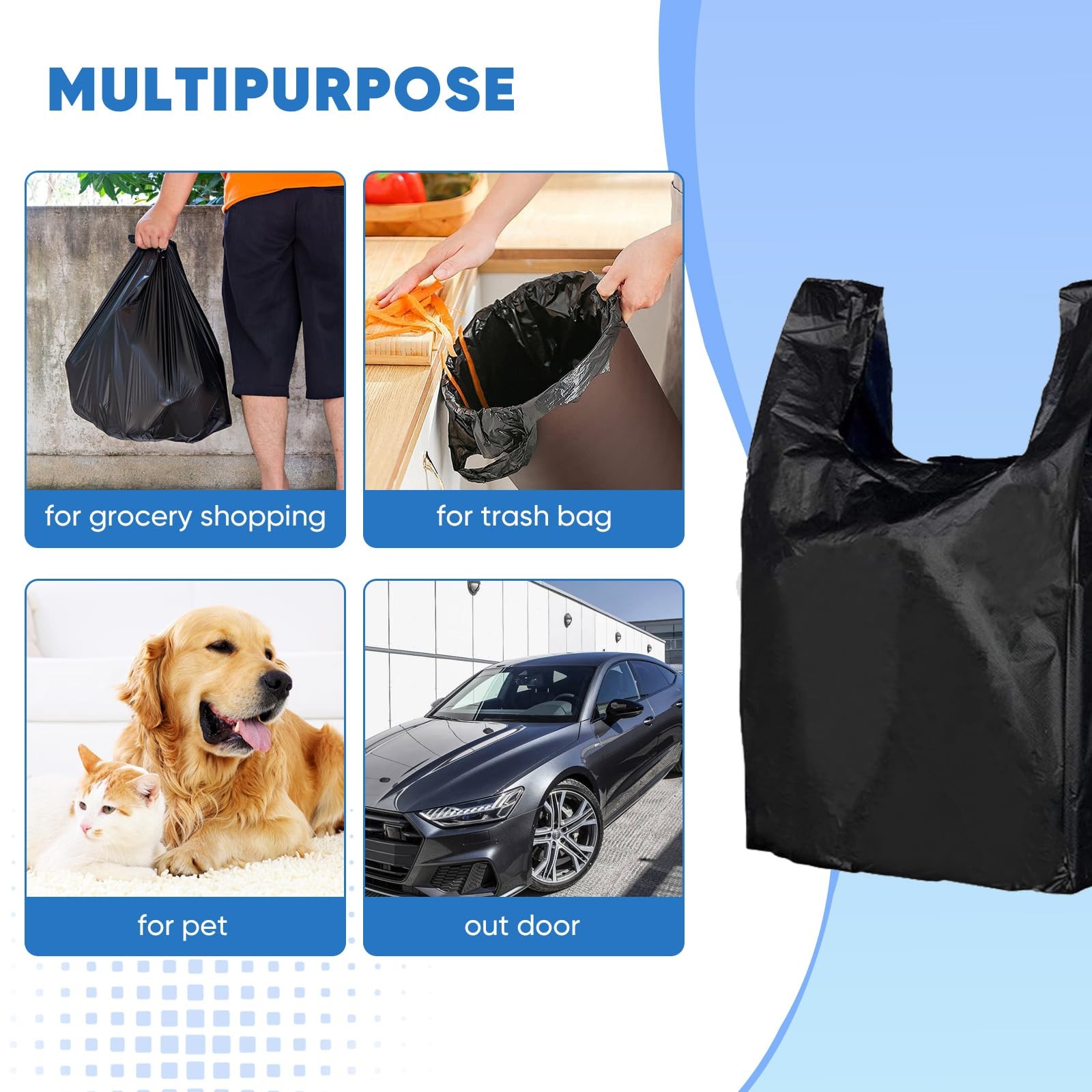 LimonLaviu Black Plastic Grocery Bags, 100 Pack, 1 Count (Pack of 100),