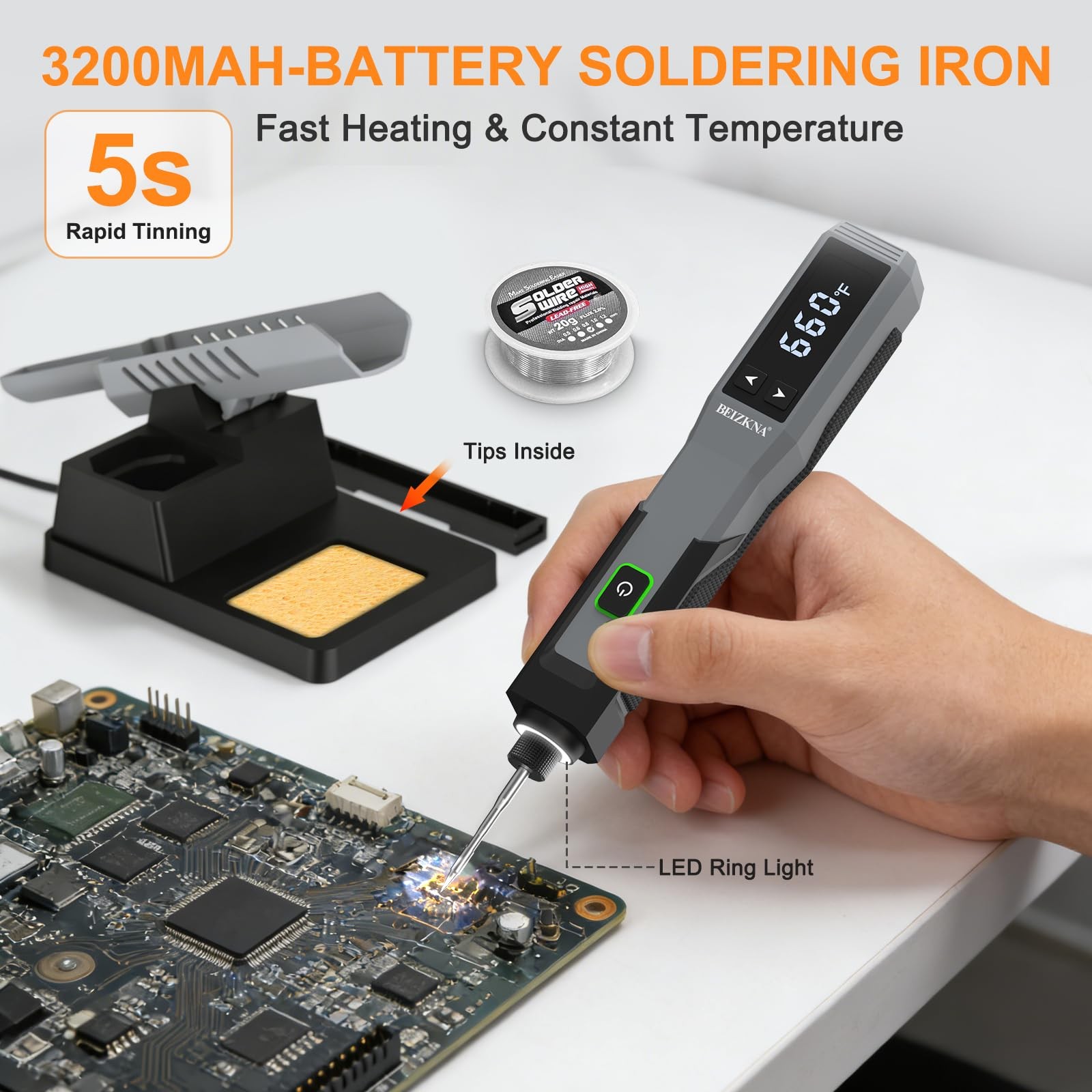 Soldering Iron Kit Cordless 5s Heating 14-in-1 Portable Grey