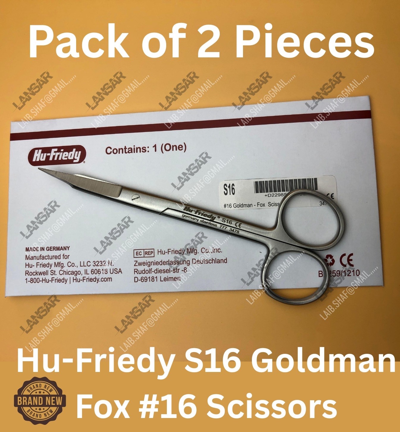 Hu-Friedy S16 Goldman Fox #16 Scissors Curved lot of 2x
