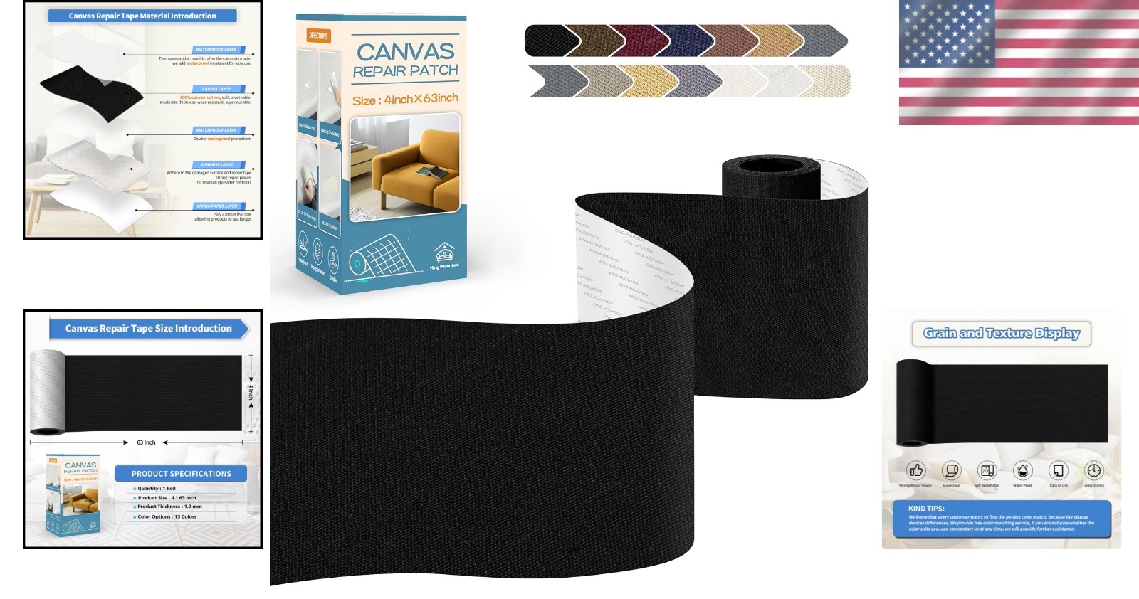 Versatile 4″x63″ Waterproof Canvas Repair Patch – Self-Adhesive for Quick Fixes