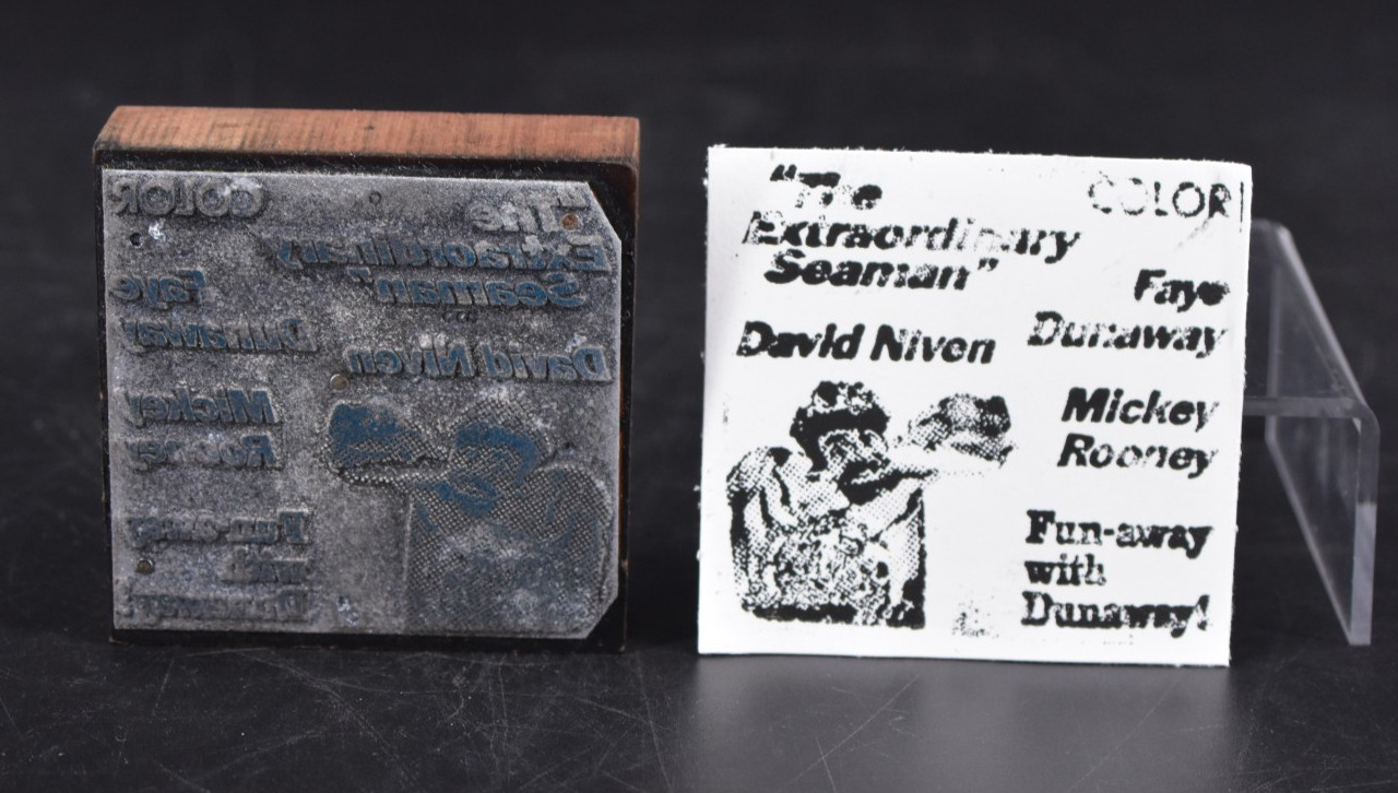 VTG Printing Letterpress (10) Printer Blocks WAR ACTION Movies Stack Keith 1960s