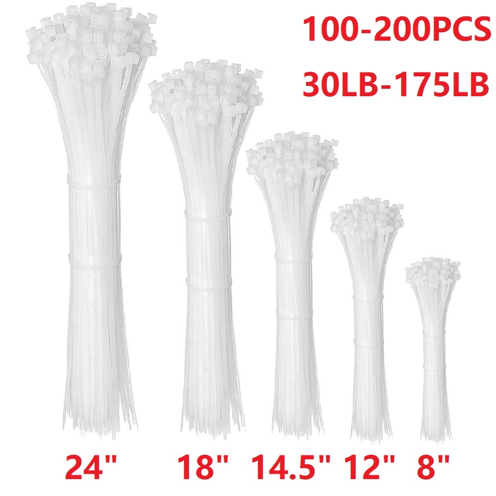 100/200Pcs x Heavy Duty Zip Ties – 8/14/18/24 Inch Nylon UV Resistant Bulk Lot