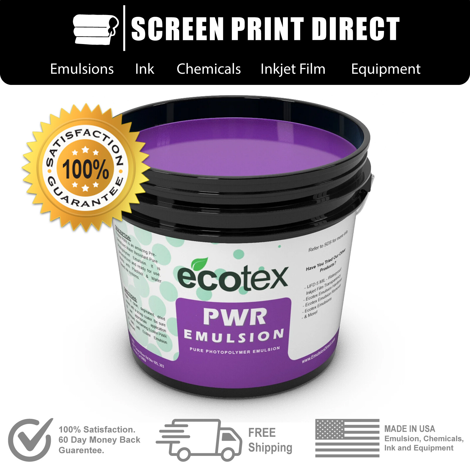 Ecotex® PWR – Pre-Sensitized Water Resistant Screen Printing Emulsion- 1 Pt.16oz