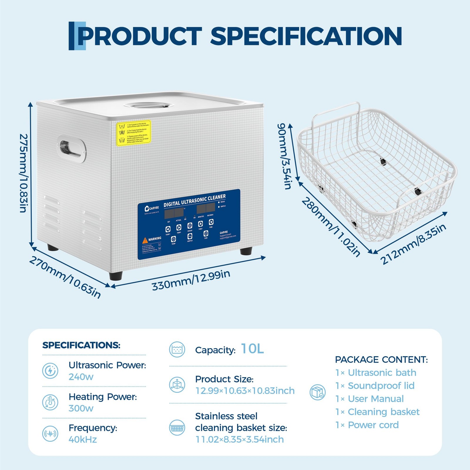 FCC CE RoHS Certified Ultrasonic Cleaner, 40kHz Professional Ultrasonic Cleaning