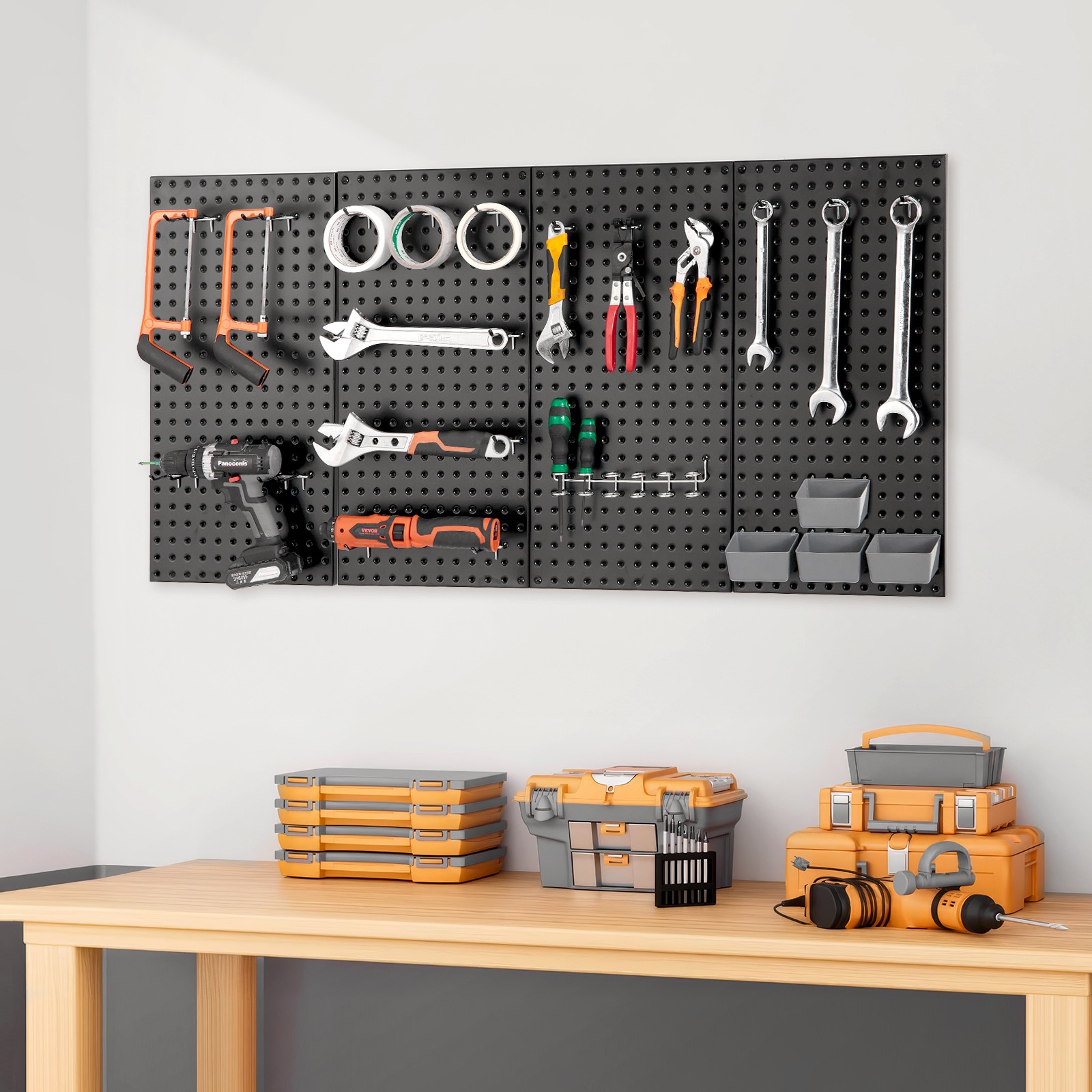 VEVOR Metal Pegboard Panels 4 Pcs 24″ x 12″ Wall Organizer for Garage Tool