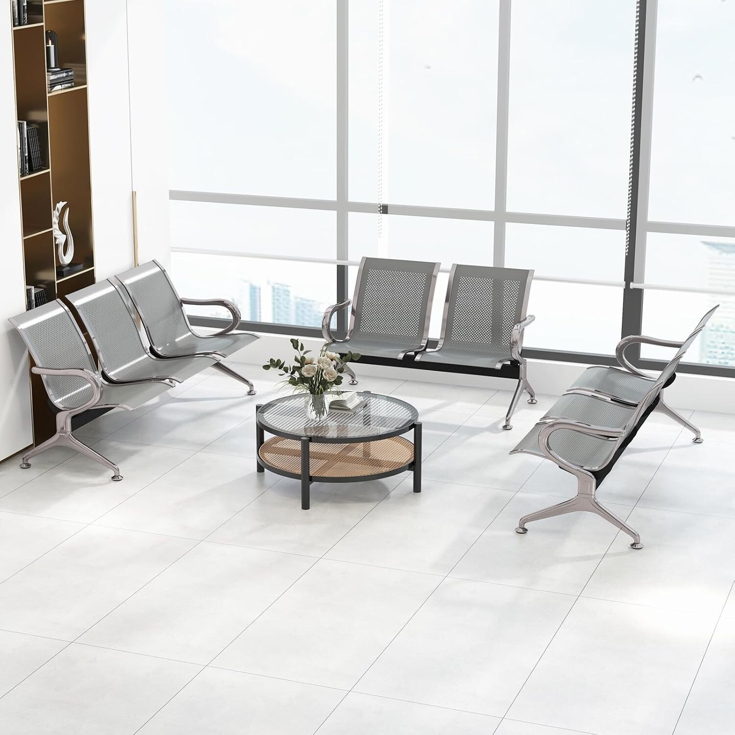 8-Seater Waiting Room Chairs Set Office Guest Reception Benches for Lobby Sliver