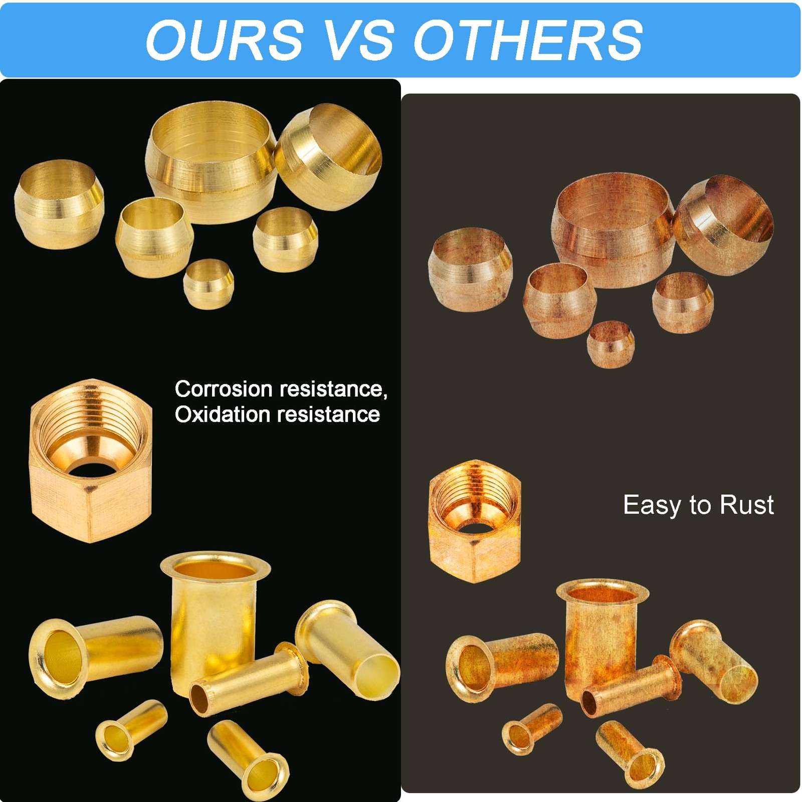 Breezliy Compression Fittings 230pcs 6 Sizes Sleeves Ferrules, Insert, Brass