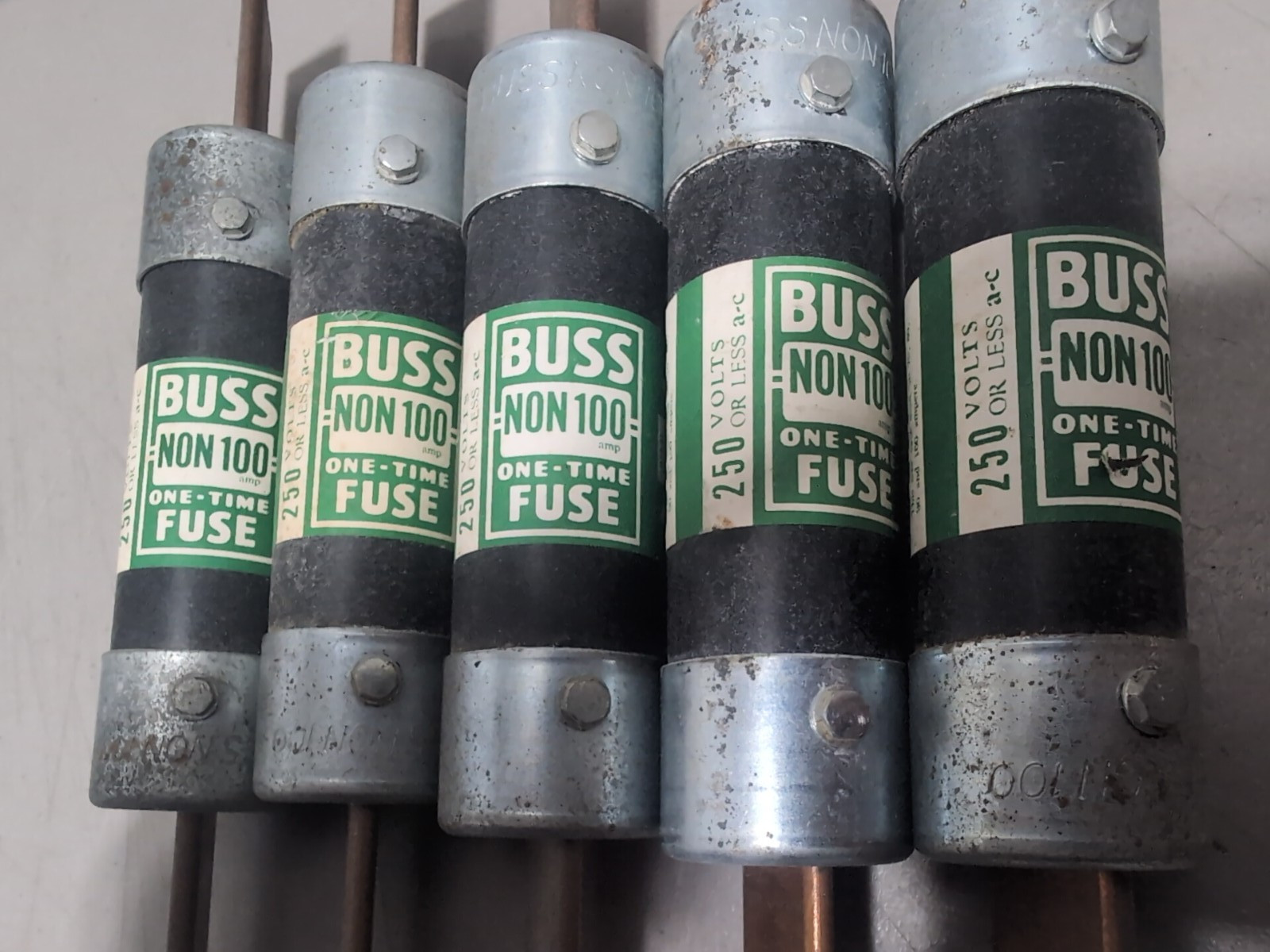 Bussman NON-100 One Time Buss Fuses Class H 100A 250V Lot Of 5